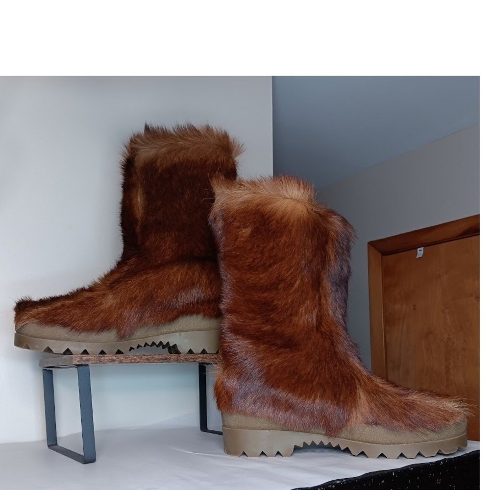 La Mondiale Grand Pioneer Boots Women 12.5 13 Brown Fur Italian Made Statement - Picture 2 of 10